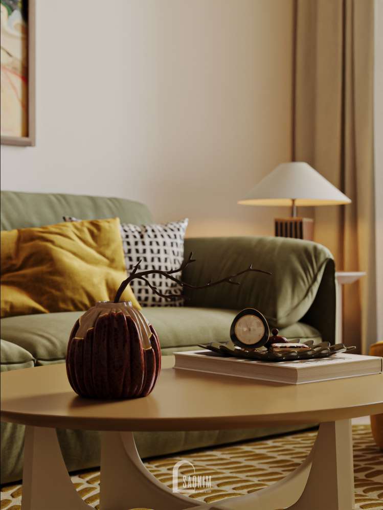 Không gian phòng khách Modern Retro nổi bật trong thiết kế nội thất Lumière Evergreen